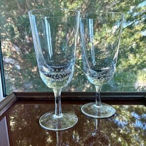 Vintage Pier 1 Three Bubble Wine Glasses Handcrafted Clear Goblets Set